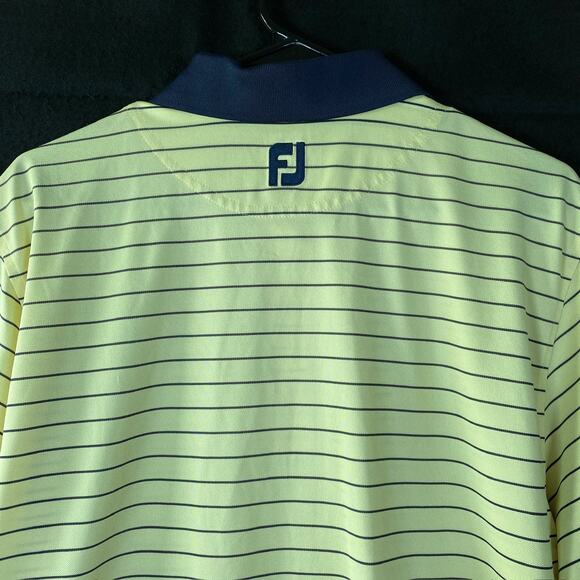 FootJoy Mens Shirt Yellow Blue Striped Golf Polo Comfort Quick Dry Stretch Large - Picture 11 of 12
